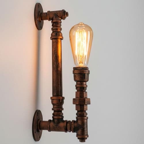 Image of LEDSone Industrial Steampunk Water Pipe Wall Light Vintage Rustic Metal Rustic Red Wall Sconce E27 Wall Lamp for Bedroom, Kitchen, Café, Bar, Farmhouse Décor