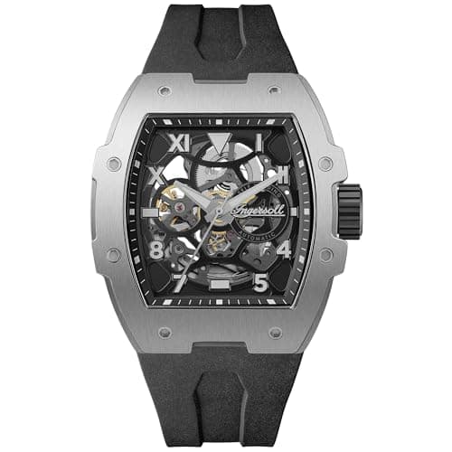 Image of Ingersoll The Play Mens 45mm Automatic Watch with Black Skeleton Dial and Black PU Strap I15301
