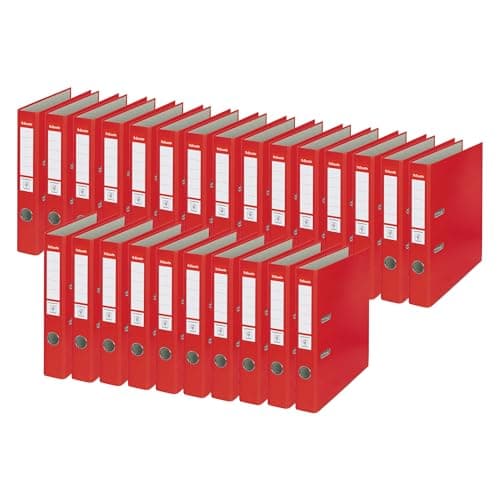 Image of Esselte Essentials Plastic A4 Lever Arch Files with 50 mm Spine - Red, Pack of 25