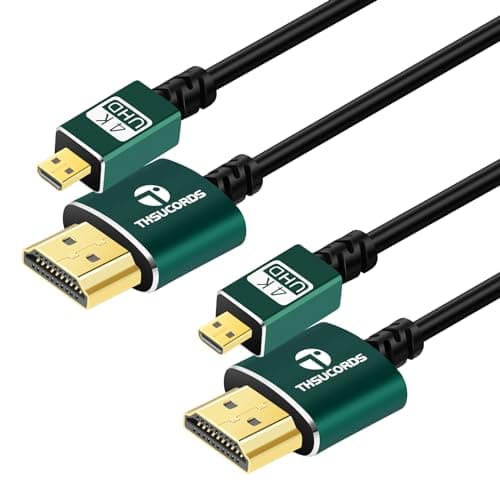 Image of Thsucords Thin Micro HDMI to HDMI Cable 0.3M 2Pack, Ultra Slim&Flexible Soft Micro HDMI D Type to HDMI A Type Cable Supports 3D/4K@60Hz/18gbps/2160P/1080P for GoPro Hero7/8/9 Raspberry Pi 4