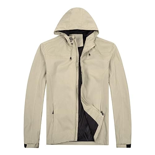Image of YOUTHUP Men's Lightweight Waterproof Jacket with Hood Outdoor Windproof Hiking Rain Coat Shell Jackets, Khaki-268, XL