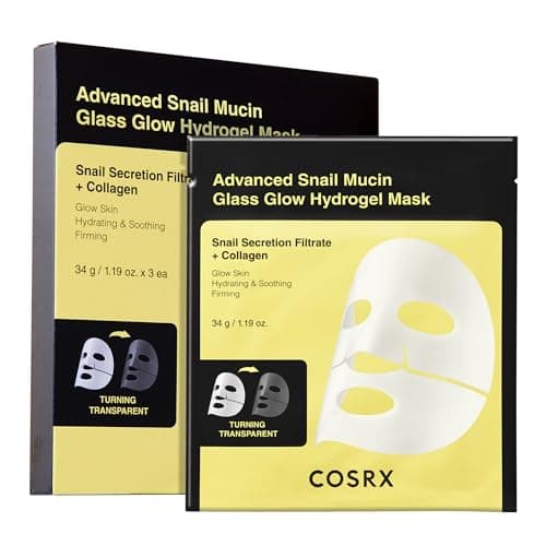 Image of COSRX Advanced Snail Mucin Glass Glow Hydrogel Face Masks Skincare, Collagen Mask, Overnight Peel Off Korean Face Mask for Hydration Boost, Glass Skin Face Mask Korean Skincare, Pack of 3