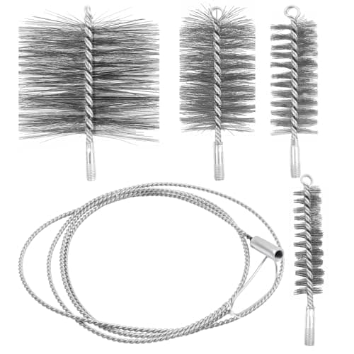 Image of MaxEarn 5Pcs Chimney Brush Set, 4 Size (1.2"+ 2" + 3" + 6") Chimney Cleaning Brush & 3m Flexible Stainless Steel Push Rod, Chimney Sweep Kit for Flue Fireplace Sewage Pipe Fume Hood