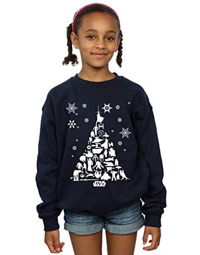 Image of Absolute Cult Star Wars Girls Christmas Tree Sweatshirt Navy Blue 9-11 Years