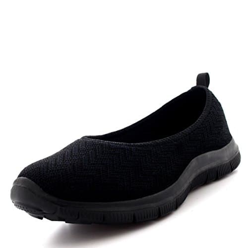 Image of Get Fit Women’s Slip-On Ballerina Trainers - Lightweight Breathable Mesh Walking Shoes with Flexible Sole - Comfortable Casual Sneakers for Fitness, Travel & Everyday Wear - Black/Black - UK7/EU40
