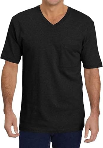 Image of Runcati Men's T-Shirt with V-Neck Plain Regular Fit Undershirt Basic Short Sleeve Base Layer Shirt, black, XL