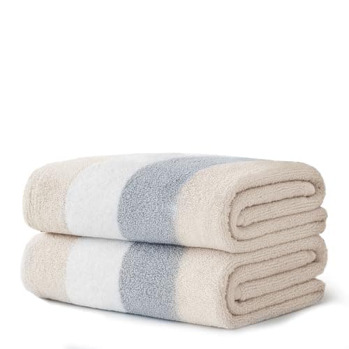 Image of Velosso 2 Pack 100% Cotton Striped Multi Supreme Cotton Towels Hand Bath or Sheet, Quick-Dry, Soft Absorbent, Striped Design Hotel Spa, Fade Resistant Towels (Latte, Bath)