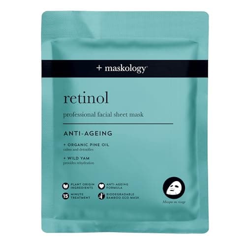 Image of MASKOLOGY RETINOL Professional Sheet Mask Pack of 1 | Seaweed Kelp Anti Aging Sheet Face Masks | Organic Pine Oil & Wild Yam | Face Masks Skincare | 100% Plant Based |