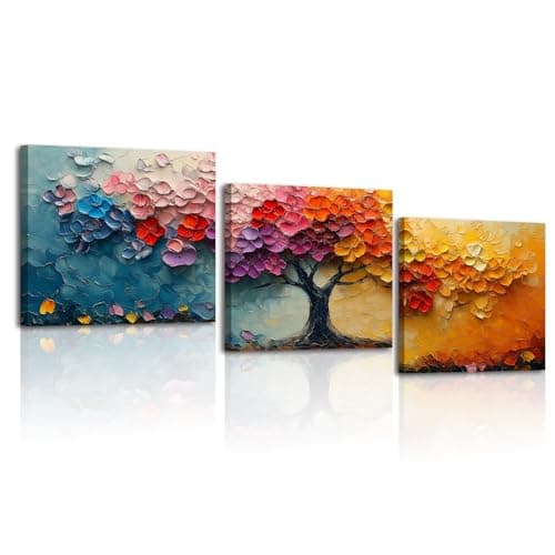 Image of Piy Painting Canvas Wall Art, Old Tree Canvas Print, Colorful Leaves Painting Artwork, Water Color Picture Prints, Wall Painting For Bedroom Living Room Entrance Dining Hall, 3 Pieces 12x12inch