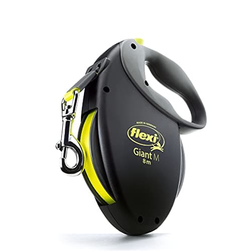 Image of Flexi® Giant Retractable Dog Leash (Tape), Ergonomic, Durable and Tangle Free Pet Walking Leash for Dogs up to 55 lbs, 26 ft, Medium, Black/Neon
