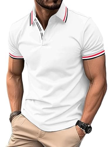 Image of geeksport Men's Polo Shirt Short Sleeve Golf Polo Outdoor Breathable Tops for Mens Sports T-Shirt Work Tee White L