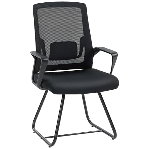 Image of HOMCOM Desk Chair No Wheels, Meeting Office Chair with Mesh Back, Lumbar Support, Metal Base and Armrests for Reception, Waiting Room, Conference Room, Black