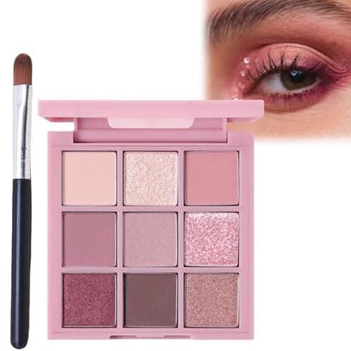 Image of Pink Make-Up Palette - 9 Colour Glitter Matte & Shimmer Glitter Eye Shadow Pallets, Bright Eyeshadows, Long Lasting & Highly Pigmented