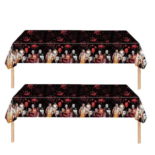 Image of 2Pcs 137*274cm Halloween Horror Movie Character Tablecloth Decorations for Halloween,Disposable Party Table Cloth Party Table Covers Tablecover, Halloween Scream Party Supplies Table Decorations