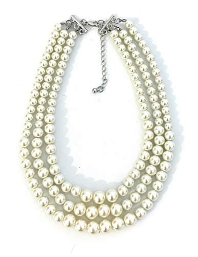 Image of Caprilite Womens Faux Pearl 3 Layer Multi Strand Necklace Statement Bib Bead (Cream Ivory)