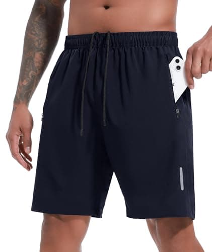 Image of SIHOHAN Mens Gym Workout Shorts Lightweight Quick Dry Running Athletic Training Shorts with Zip Pockets (Navy Blue, L)