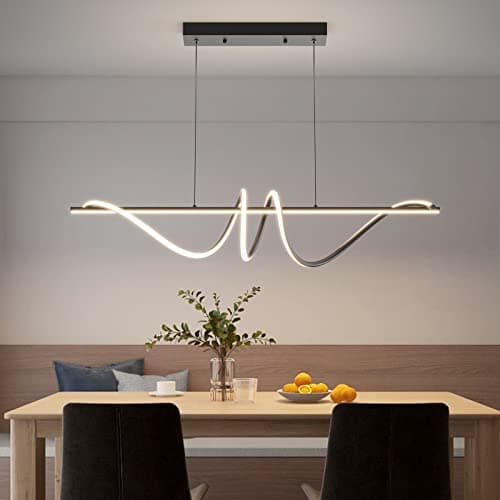 Image of Mikeru 120cm Black Spiral LED Pendant Light, Modern Dining Table Lighting Dimmable 10% to 100% 3000k/4500k/6000k Kitchen Island Lights 1.5m Height Adjustable Chandelier for Cafes Restaurants