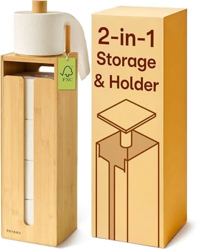 Image of Praknu Toilet Paper Storage Bamboo - Toilet Paper Holder Standing Made ofFSC® Wood with Magnetic Lid for 4 Rolls of Toilet Paper - Space Saving - Non-Slip