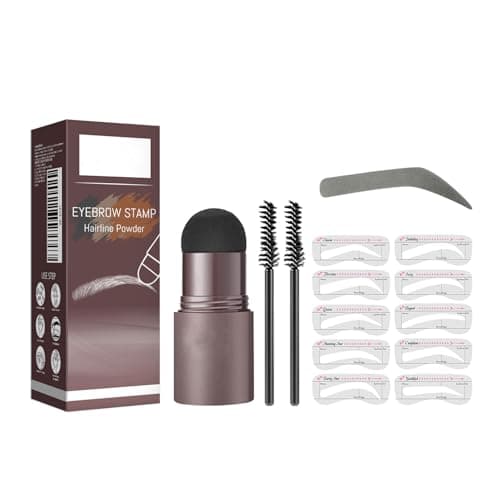 Image of Eyebrow Stamp and Eyebrow Stencil Kit - Eyebrow Stamp Stencil Kit - 3 in 1 Hairline Shadow Powder with 10 Styles Reusable - 2 Eyebrow Pen Brushes - Makeup All-Day Wear