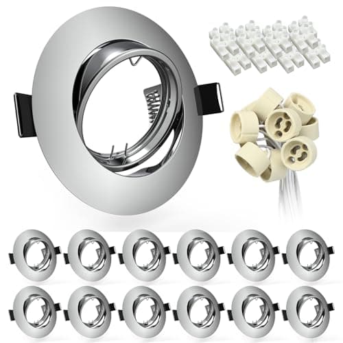 Image of Wondlumi 12X Modern GU10 Downlights for Ceiling Round Polished Chrome Finish Mounting Frame for Recessed Ceiling Lights 360° Tilt Swivel Spotlight with Lamp Holders, Cutout Ø68-80mm, No Bulbs