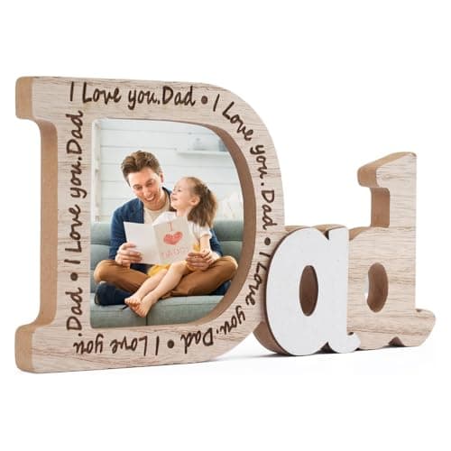 Image of Dad Photo Frame – Daddy and Me Photo Frame, Engraved “I Love You Dad”, Perfect Dad Gift from Daughter or Son, Father's Day, Birthday & Christmas