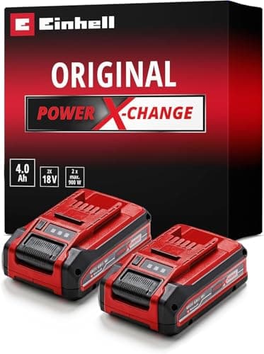 Image of Einhell 18V 4.0Ah Plus Lithium-Ion Battery Twinpack Power X-Change, 2nd Generation, Extra Power for Intensive Operation, 2 x Batteries Universally Compatible with All Einhell PXC Machines