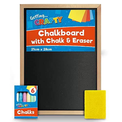 Image of SOL Chalkboard with Chalk & Eraser Set, 21 x 28cm Small Chalkboard for Kids, Lightweight & Portable Blackboard with Wooden Frame, Wall Mounting, Ideal for Home, Office, Classrooms & Creative Drawings