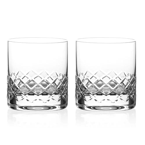 Image of DIAMANTE Grosvenor Crystal Whisky Tumblers - Hand Cut Traditional Cut Crystal Glasses - Set of 2-310ml
