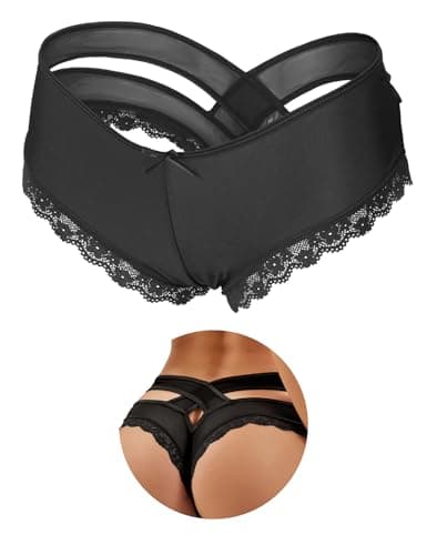 Image of ohmydear Women Lace Knickers High waisted Briefs Ladies Underwear Cheeky Tanga Hollow-Out Hipster Bikini Briefs UK 20-22 Black