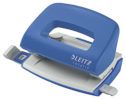 Image of Leitz NeXXt Recycle Mini Hole Punch, 10 A4 Sheet Puncher, 100% Recyclable, Steel & Recycled Plastic, Eco Friendly, Recycle Range, Blue, 50100035