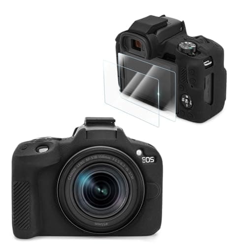 Image of VOVMOEYA Compatible with CANON EOS R50 Camera Case Accessories kit[with 2 LCD tempered films],EOS R50 soft Silicone Protective Camera case enhanced grip sensation lightweight 9H 0.25mm-black