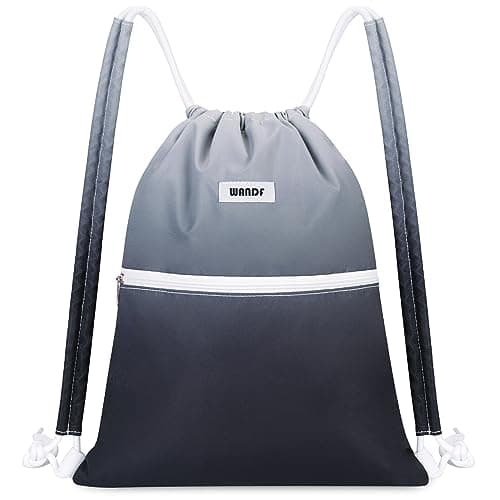 Image of WANDF Drawstring Backpack with Shoulder Pad String Bag Sackpack Cinch Water Resistant Nylon for Gym Shopping Sport Yoga (Black Gradient)