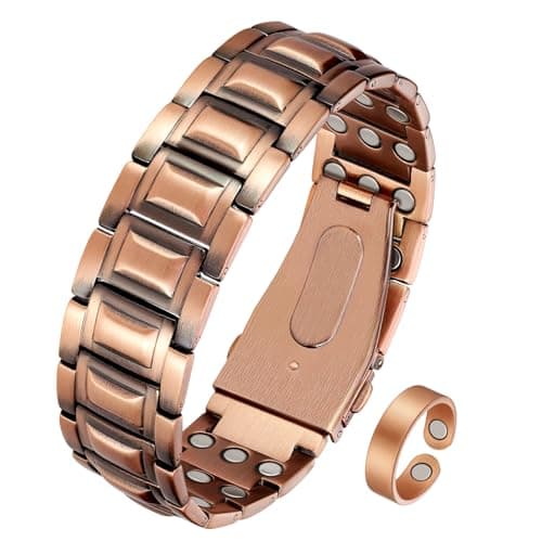 Image of Jecanori 3X Ultra Strength Magnetic Bracelet for Men Copper Bracelet - 57 Magnets (3500 Gauss) with Adjust Tool and Jewelry Gift Box Included,Rivet-copper