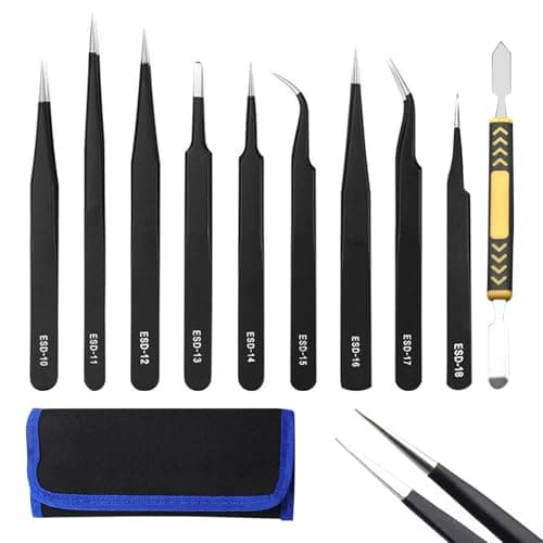 Image of 9Pcs Precision Tweezers Set, Anti-Static Stainless Steel Tweezer, Precision ESD Tweezer, Tweezers for Electronic Device Repair, Electronics & Jewelry Crafting