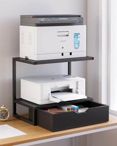 Image of IBUYKE 2 Tier Desktop Printer Stand,Printer Table with Storage Shelf,Multi-Purpose Desk Organizer for Folders,Books,for Fax Machine, Scanner,Home Office,Black TLJ015B