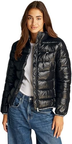 Image of Tommy Jeans Women’s Essential Tape High Shine Puffer Jacket, Black (Black), XL