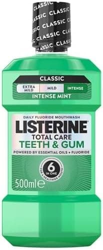 Image of Listerine Total Care Teeth & Gum Intense Taste Classic Antibacterial Mouthwash (500ml), Fresh Mint Blast Flavour With 6-in-1 Benefits