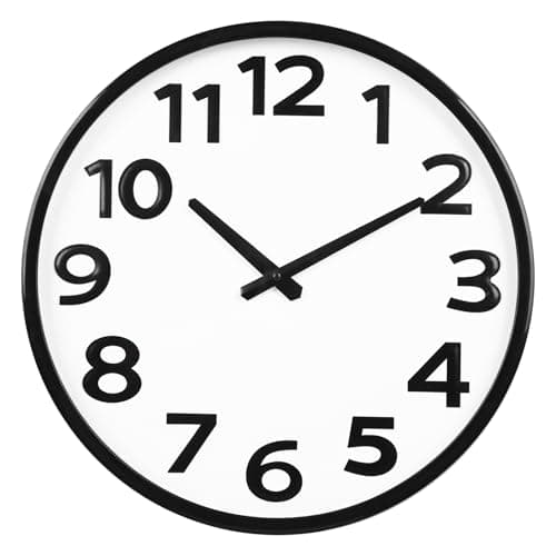 Image of 40cm Large Wall Clock with 3D Numbers, Silent Non-Ticking Easy to Read Wall Clocks for Living Room Kitchen Office Classroom Decor- Black/White,16 Inch