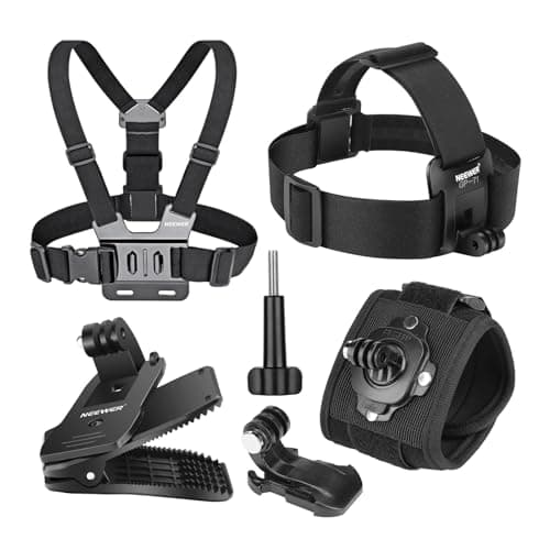 Image of NEEWER Accessories Kit Compatible with GoPro Hero Insta360 DJI AKASO Action Camera, Quick Release Head Strap Mount, Chest Harness, Backpack Hat Clip Holder & 360° Wrist Strap for POV Recording, GP-75