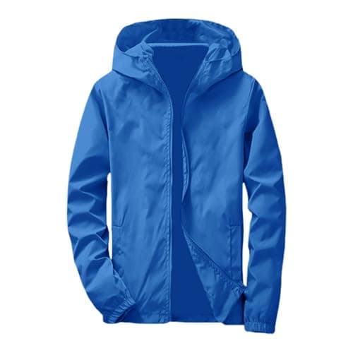 Image of Beokeuioe Summer Jacket Lightweight Plus Size Rain Jacket Men's Sun Protection Outdoor Jacket Breathable Wind Jacket Bicycle Functional Jacket Quick Drying Plain Thin Softshell Jacket, A Blue, 3XL