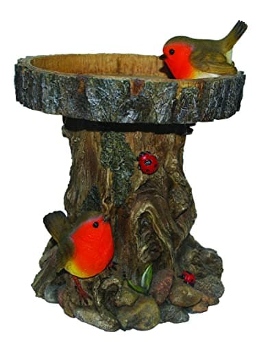Image of Vivid Arts Tree Trunk Bird Feeder with Robins Garden Decor BC-TRTK-B
