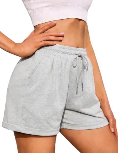 Image of Litherday Womens Sports Shorts Casual Lounge Gym Sweat Jogging High Waist Ladies Cotton Activewear Fashion Running Summer Short with Pockets Light Grey M