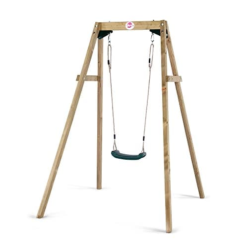 Image of Plum Play Outdoor Kids Garden Dimensional Classic FSC Wooden Double or Single Swing Set with Heavy Duty Seats and Soft Feel Rope - Max User 50kg (Single)