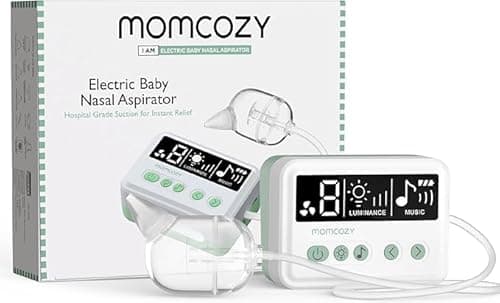 Image of Momcozy Nasal Aspirator for Baby, 【Hospital-Grade】 70 KPa Strong Suction & 9 Suction Levels Nose Sucker, Electric Nose Cleaner for Toddler & Newborn, Soothe Light & Lullabies, BPA Free Silicone Tips