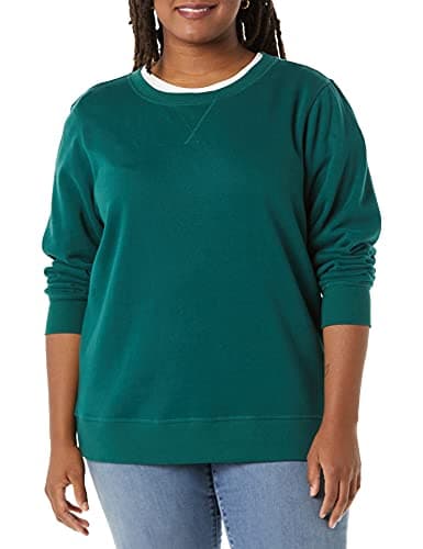 Image of Amazon Essentials Women's Fleece Crewneck Pullover Sweatshirt (Available in Plus Size), Dark Green, XXL