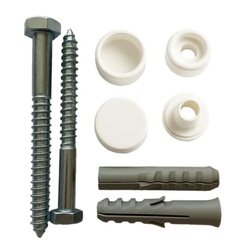 Image of PlumbEZ Universal Toilet Fixing Kit - Toilet Pan Floor Fixing Kit with M6 x 70mm Anchor Bolts & White Caps - Pan Fixing Screws Set for Toilet or Bidet Installation & Repair, Includes Cover Caps