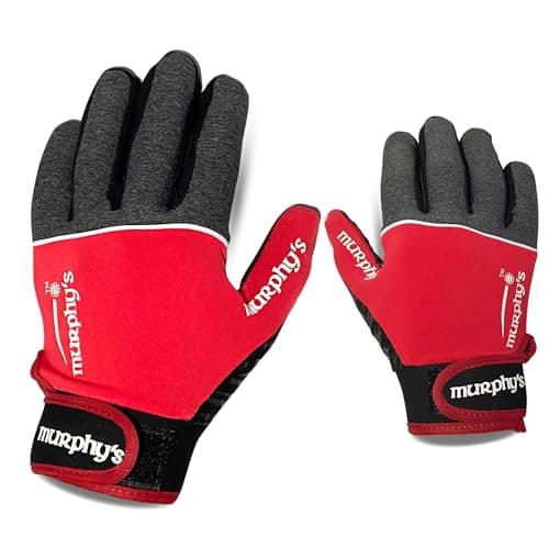 Image of Murphys V2 Gaelic Football Adult's Gloves, Premium Latex Field Players Mittens, Durable Hook and Loop Closure, Grey and Red, 10, Large