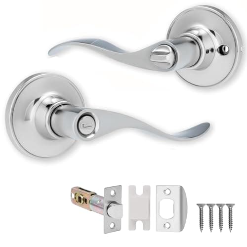 Image of XFORT Cabriole Privacy Knob Set Polished Chrome, Keyless Door Knob with Lock for Internal Wooden Bathroom Doors, Complete Set with Tubular Latch