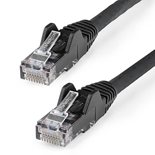 Image of StarTech.com 50cm CAT6 Ethernet Cable - LSZH (Low Smoke Zero Halogen) - 10 Gigabit 650MHz 100W PoE RJ45 UTP Network Patch Cord Snagless with Strain Relief - Black, CAT 6, ETL Verified (N6LPATCH50CMBK)