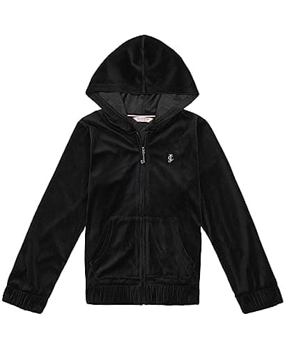 Image of Juicy Couture Girls' Plush Velour Pant and Hoodie Sweatshirt Seperates, Deep Black/Studs, 7